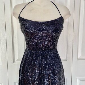 NWT Express Strapless Halter Top Navy Sequin Dress